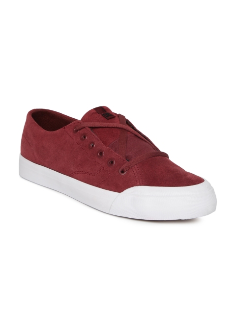 

DC Men Maroon Solid Leather Sneakers