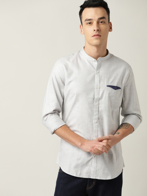 

United Colors of Benetton Men Grey Slim Fit Self Design Casual Shirt