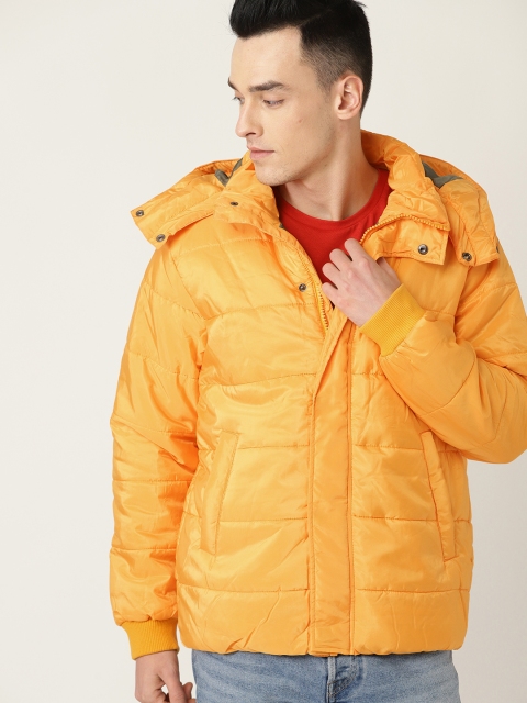 

United Colors of Benetton Men Yellow Solid Padded Jacket with Detachable Hood
