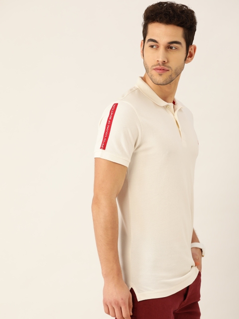 

United Colors of Benetton Men Off-White Solid Polo Collar T-shirt