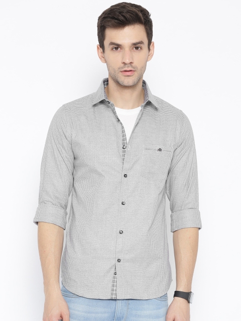 

United Colors of Benetton Men Grey Slim Fit Self Design Casual Shirt