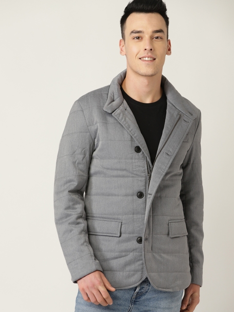 

United Colors of Benetton Men Grey Solid Padded Jacket