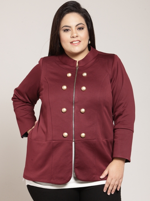 

plusS Women Maroon Solid Tailored Jacket