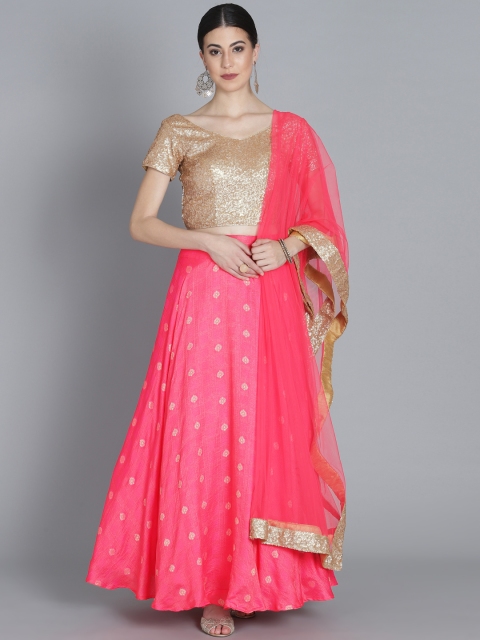 

EthnoVogue Gold-Toned & Pink Made to Measure Lehenga & Blouse with Dupatta