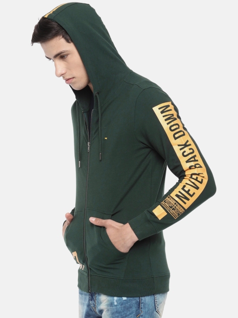 

SPYKAR Men Olive Green Printed Hooded Sweatshirt