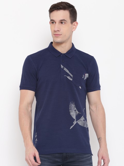 

SPYKAR Men Navy Blue Printed Polo Collar T-shirt