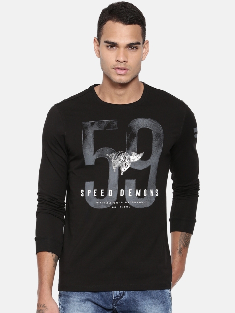 

SPYKAR Men Black Printed Round Neck T-shirt