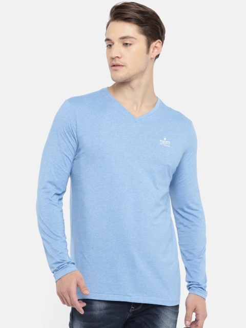 

SPYKAR Men Blue Solid V-Neck T-shirt