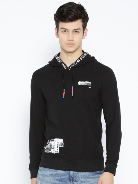 

SPYKAR Men Black Solid Hooded Sweatshirt