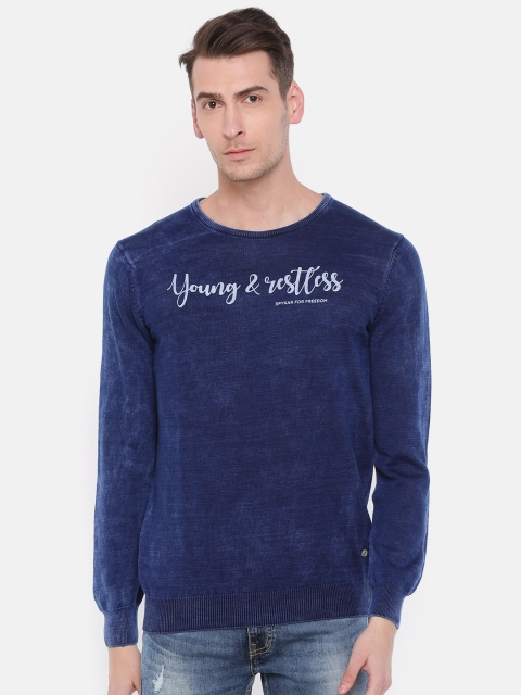 

SPYKAR Men Navy Blue Solid Pullover
