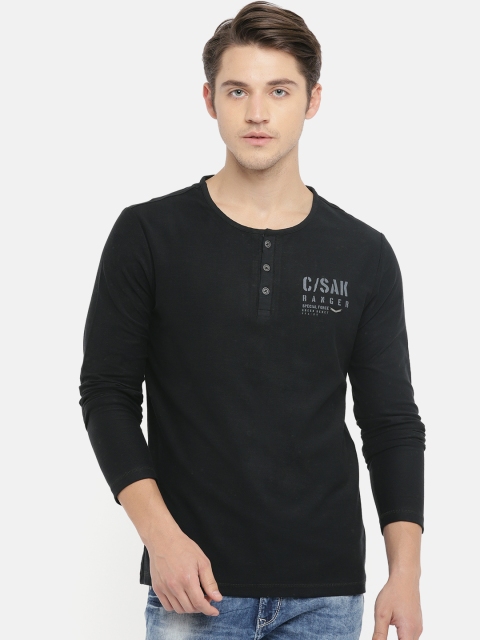 

SPYKAR Men Black Solid Henley Neck T-shirt