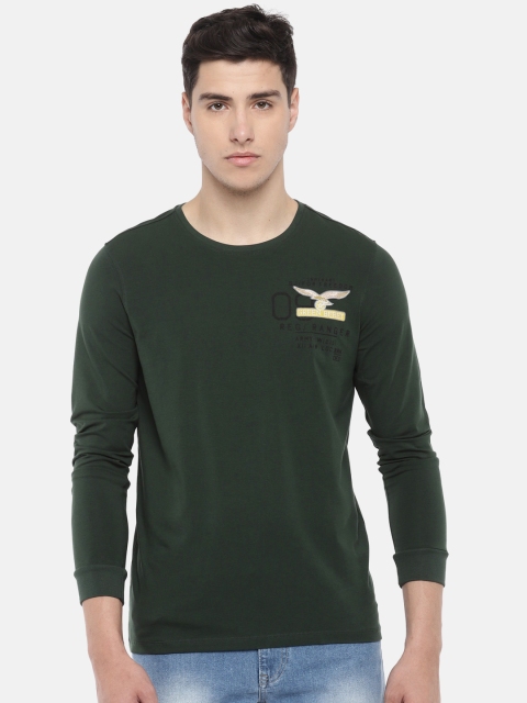 

SPYKAR Men Green Solid Round Neck T-shirt