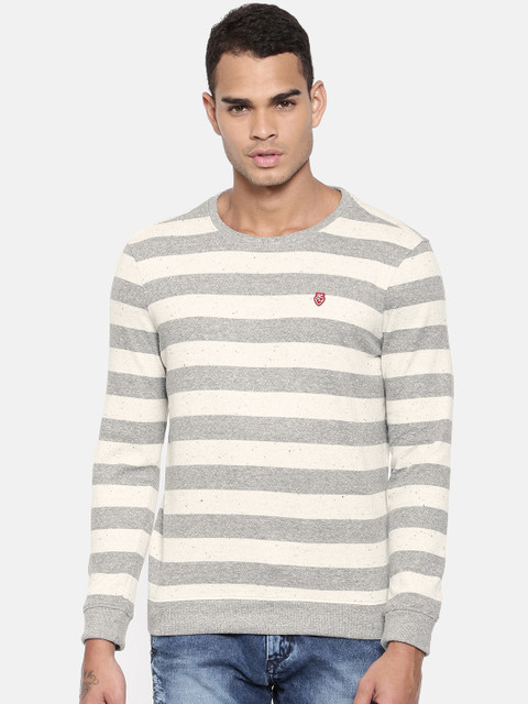 

SPYKAR Men Grey & Off-White Striped Sweater