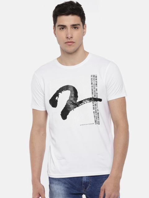 

SPYKAR Men White Printed Round Neck Slim Fit T-shirt