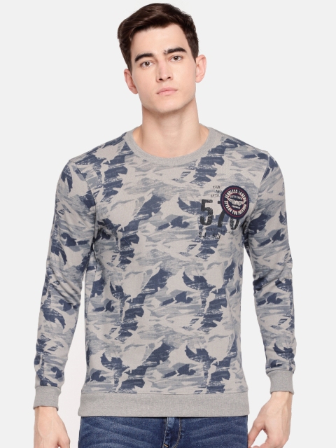 

SPYKAR Men Grey & Navy Blue Printed Sweatshirt