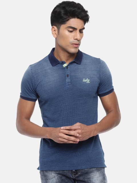 

SPYKAR Men Blue Self-Design Polo T-shirt