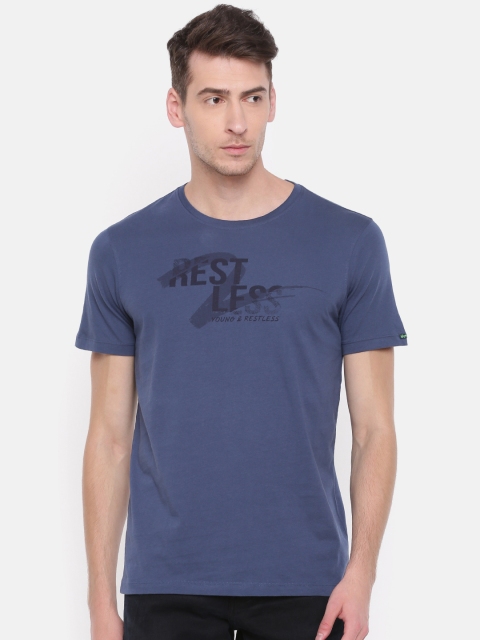 

SPYKAR Men Blue Printed Round Neck T-shirt