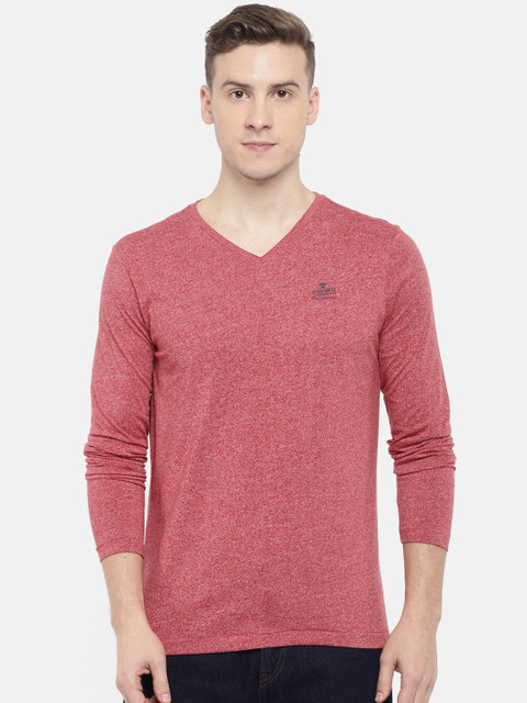 

SPYKAR Men Red Solid V-Neck T-shirt