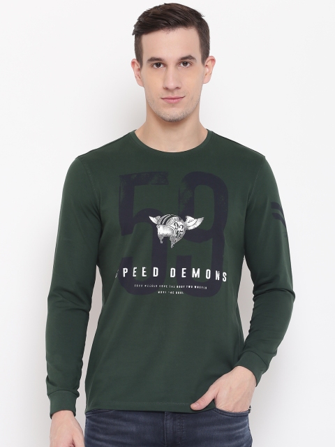 

SPYKAR Men Olive Green Printed Round Neck T-shirt