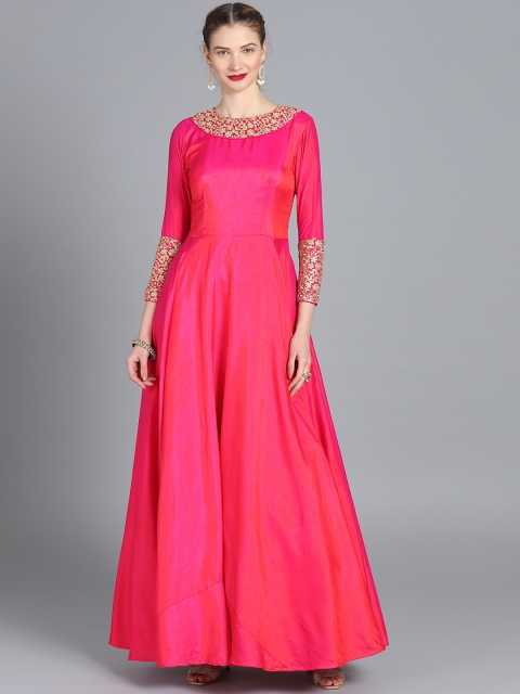 

EthnoVogue Women Pink Made to Measure Embellished Maxi Ethnic Gown