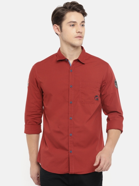 

SPYKAR Men Rust Red Regular Fit Solid Casual Shirt
