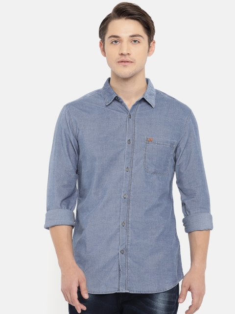 

SPYKAR Men Blue Slim Fit Self Design Casual Shirt