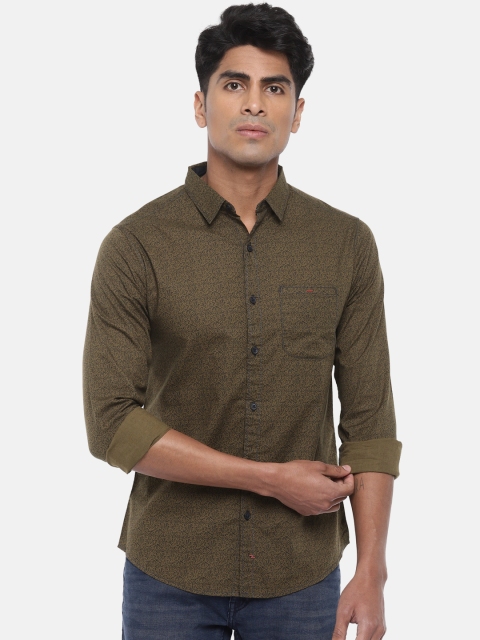 

SPYKAR Men Olive Green Slim Fit Printed Casual Shirt