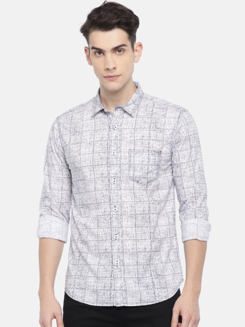 

SPYKAR Men White & Navy Slim Fit Checked Casual Shirt