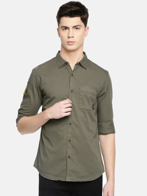 

SPYKAR Men Olive Green Slim Fit Solid Casual Shirt