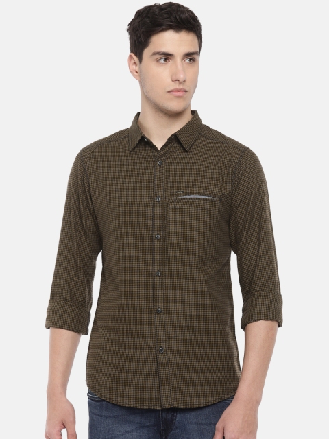 

SPYKAR Men Olive Green & Black Slim Fit Checked Casual Shirt