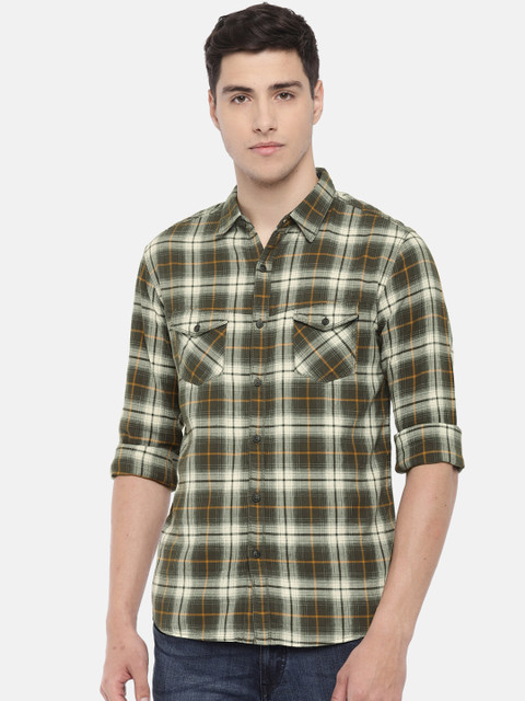 

SPYKAR Men Green & White Slim Fit Checked Casual Shirt