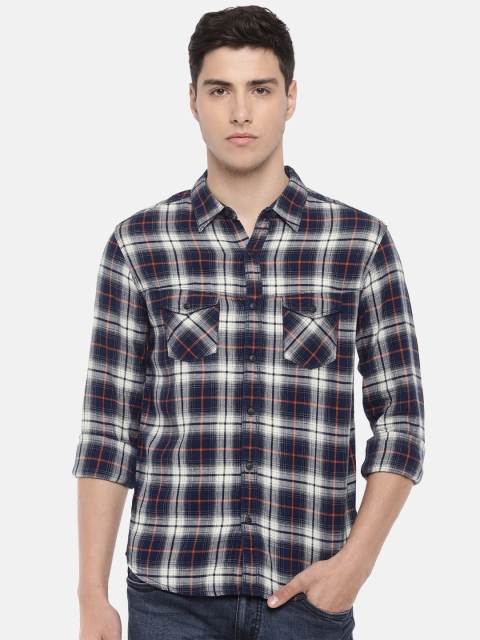 

SPYKAR Men Navy Blue & White Slim Fit Checked Casual Shirt