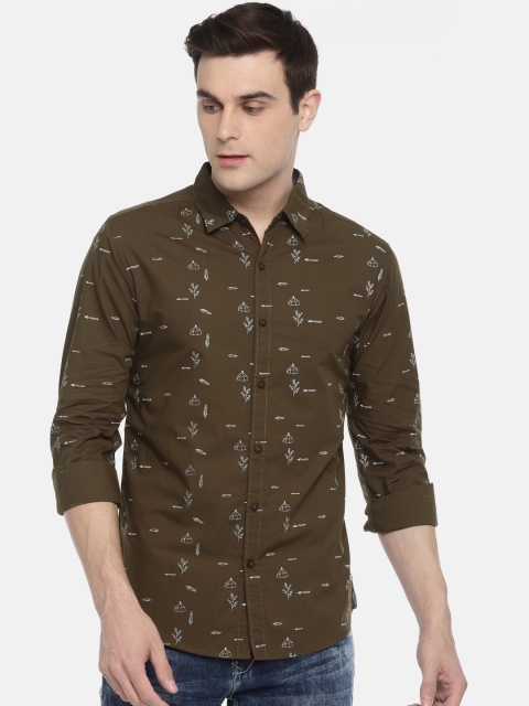 

SPYKAR Men Olive Green Slim Fit Printed Casual Shirt