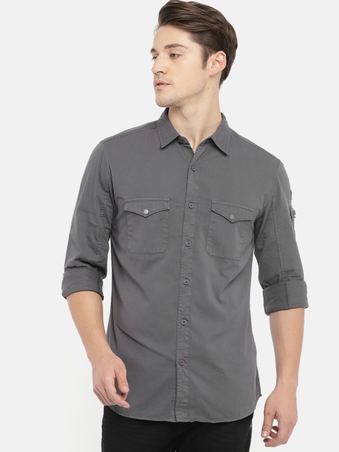 

SPYKAR Men Grey Regular Fit Solid Casual Shirt