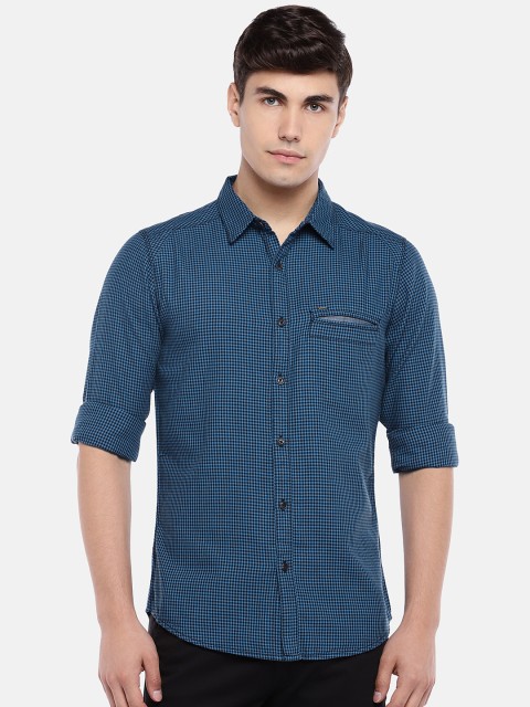 

SPYKAR Men Blue & Black Slim Fit Checked Casual Shirt