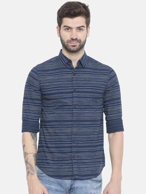 

SPYKAR Men Navy Slim Fit Striped Casual Shirt, Navy blue