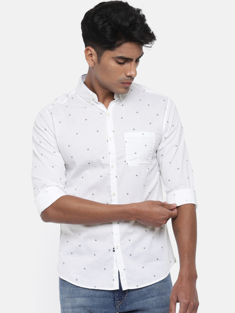 

SPYKAR Men White Regular Fit Printed Casual Shirt