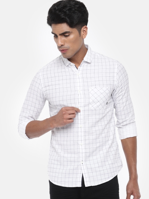 

SPYKAR Men White & Navy Blue Slim Fit Checked Casual Shirt