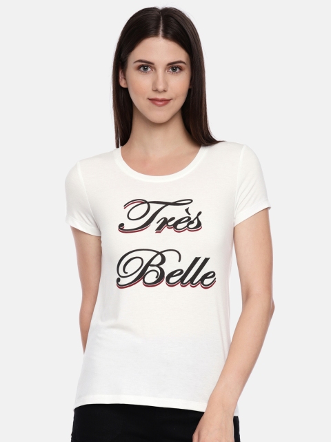 

Vero Moda Women White Printed Round Neck T-shirt