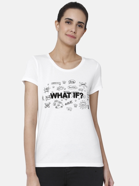 

Vero Moda Women White Printed Round Neck T-shirt