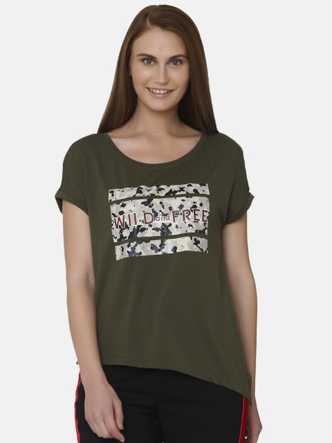 

Vero Moda Women Olive Green Printed Round Neck T-shirt