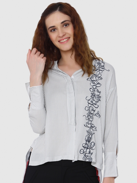 

Vero Moda Women Grey & White Regular Fit Striped Casual Shirt