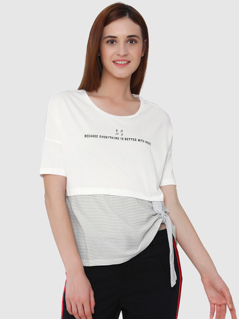 

Vero Moda Women White & Grey Printed Top