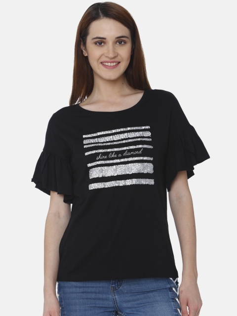 

Vero Moda Women Black Embellished Top