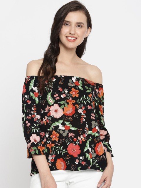 

Vero Moda Women Black Printed Bardot Top