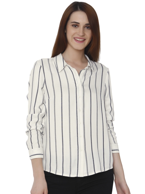 

Vero Moda Women White & Navy Blue Striped Casual Shirt