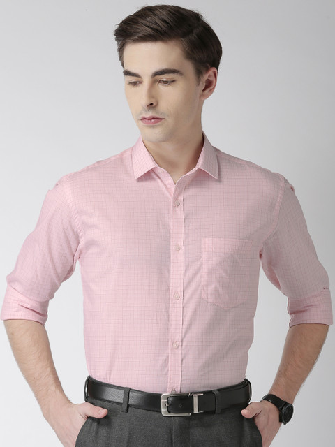 

Park Avenue Men Pink and Red Slim Fit Checked Formal Shirt