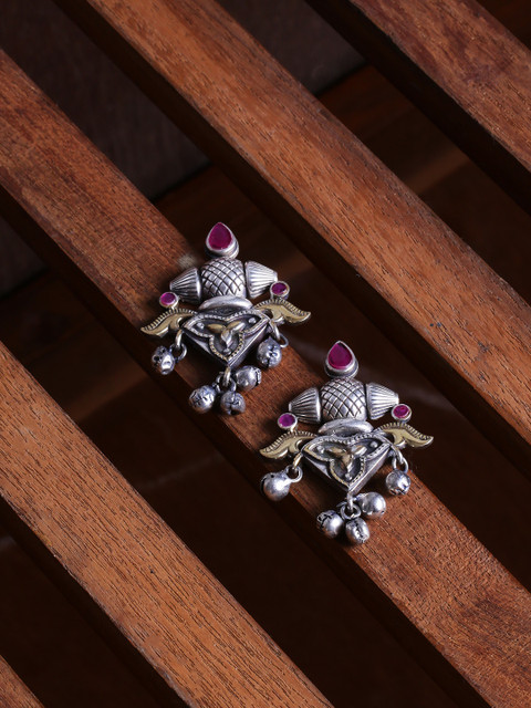 

Voylla Silver-Plated Classic Oxidised Drop Earrings