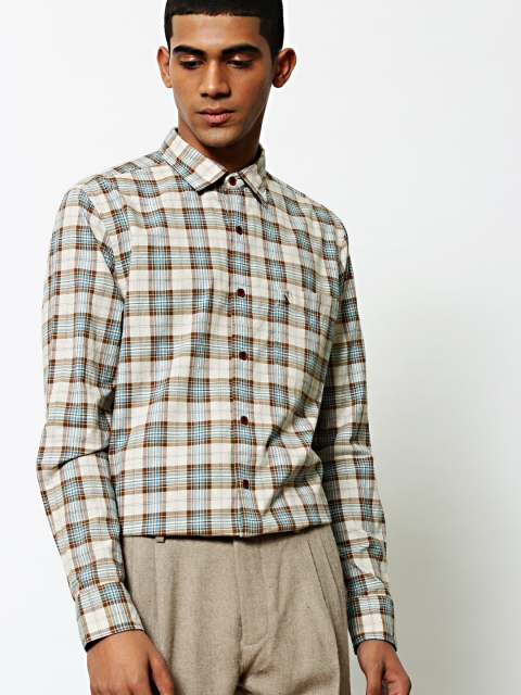 

Mr Bowerbird Men Beige & Khaki Tailored Fit Checked Casual Shirt