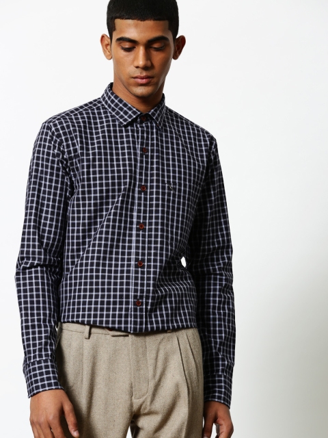 

Mr Bowerbird Men Navy Blue Tailored Fit Checked Smart Casual Shirt